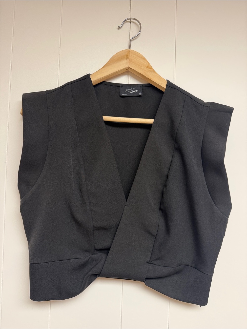 Milk & Honey Sleeveless Black Wrap Crop Top